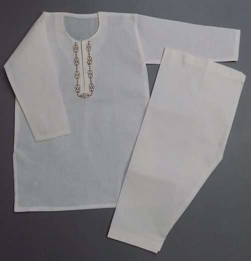 Cute White Embroidered Pure Cotton Shalwar Kurta 4 Boys 3-Sizes
