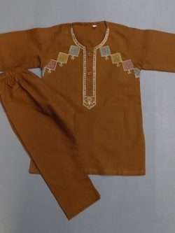 Clay Colour Rich Embroidered Lawn Kurta Pajama For Boys 4-Sizes