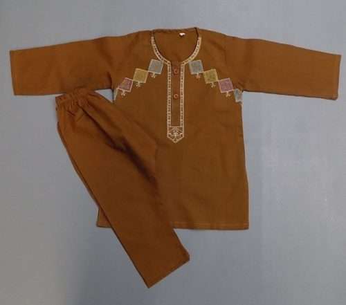 Clay Colour Rich Embroidered Lawn Kurta Pajama For Boys 4-Sizes