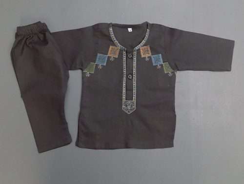 Umber Grey Rich Embroidered Lawn Kurta Pajama For Boys 4-Sizes