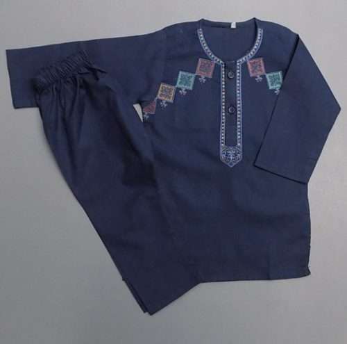 Navy Blue Rich Embroidered Lawn Kurta Pajama For Boys 4-Sizes