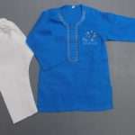 Adorable Blue White Embroidered Cotton Kurta Pajama 4 Boys 4-Sizes