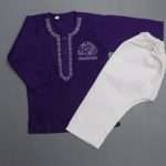 Adorable Purple White Embroidered Cotton Kurta Pajama 4-Sizes