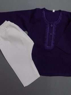 Adorable Purple White Embroidered Cotton Kurta Pajama 4-Sizes