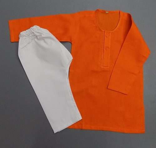 Adorable Orange White Embroidered Cotton Kurta Pajama 4-Sizes