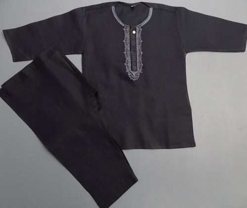 Pure Cotton Embroidered Black Shalwar Kurta 4 Boys 3-Sizes