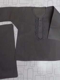 Casual Use Ash Grey Embroidered Cotton Boys Shalwar Kurta 0 Size