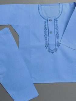 Casual Use Blue Embroidered Cotton Boys Shalwar Kurta 0 Size