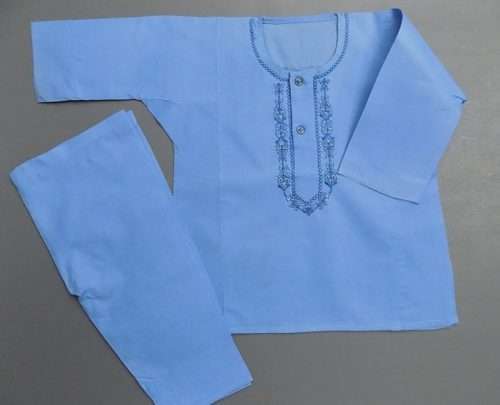 Casual Use Blue Embroidered Cotton Boys Shalwar Kurta 0 Size