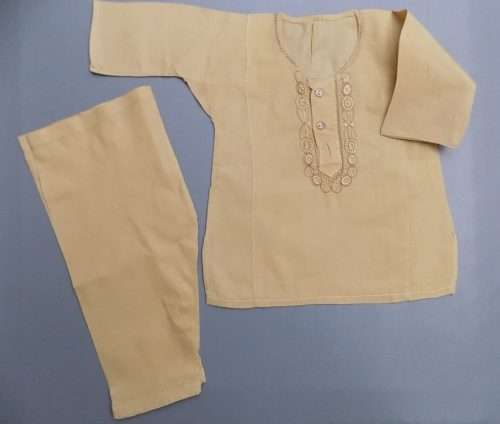 Casual Use Light Mustard Embroidered Cotton Boys Shalwar Kurta 3-Sizes
