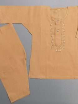 Casual Use Apricot Orange Embroidered Cotton Boys Shalwar Kurta 3-Sizes