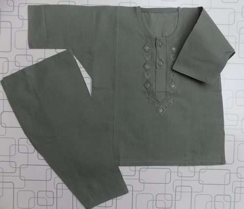 Casual Use Fern Green Embroidered Cotton Boys Shalwar Kurta 3-Sizes