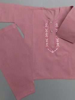 Tea Pink Embroidered Cotton For Casual Use Shalwar Kurta 3-Sizes