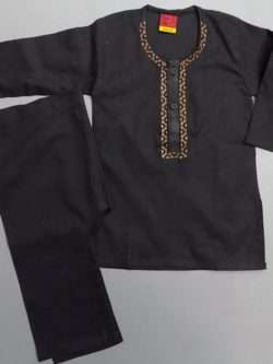 High Quality Black Embroidered Lawn Kurta Pajama 4 Boys 2-Sizes