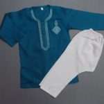 Cute Seagreen White Embroidered Cotton Kurta Pajama 4 Boys 4-Sizes