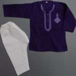 Cute Purple White Embroidered Cotton Kurta Pajama 4 Boys 4-Sizes