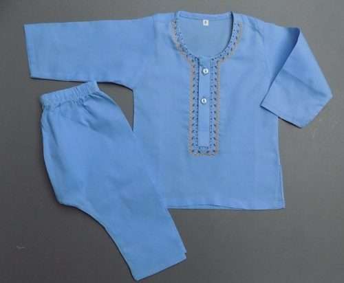 Beautiful Sky Blue Embroidered Lawn Kurta Pajama 4 Boys 4-Sizes