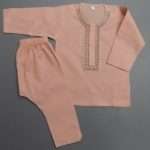 Beautiful Light Peach Embroidered Lawn Kurta Pajama 4 Boys 4-Sizes