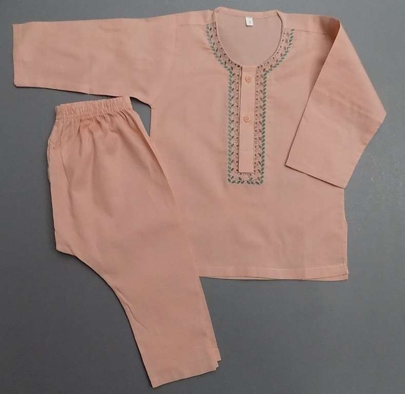 Beautiful Light Peach Embroidered Lawn Kurta Pajama 4 Boys 4-Sizes ...