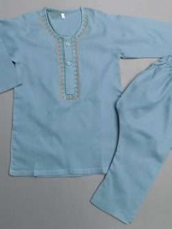 Beautiful Pigeon Blue Embroidered Lawn Kurta Pajama 4 Boys 4-Sizes
