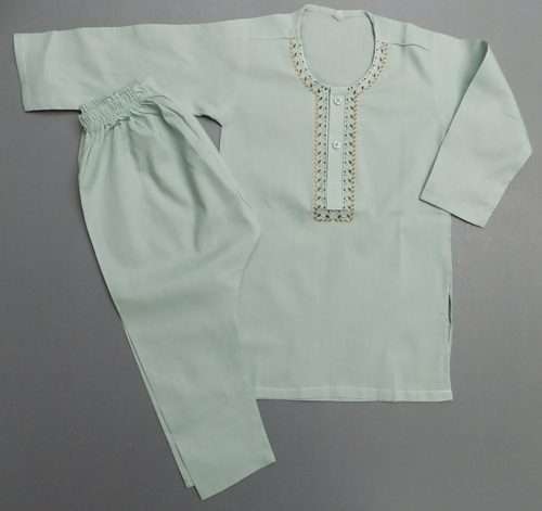 Beautiful Mint Cream Embroidered Lawn Kurta Pajama 4-Sizes