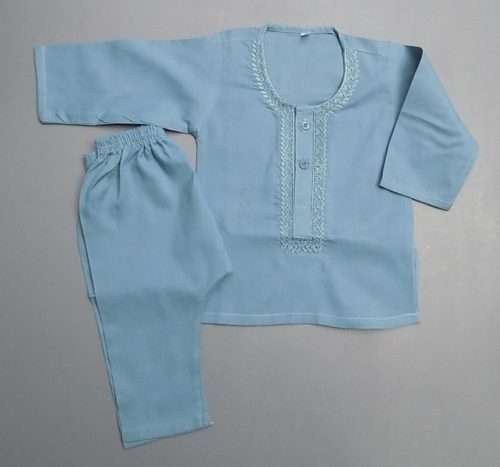 Cute Pigeon Blue Embroidered Lawn Kurta Pajama 4 Boys 4-Sizes