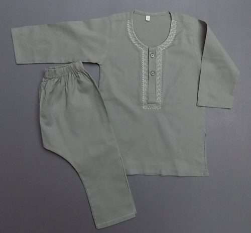 Cute Sage GreenEmbroidered Lawn Kurta Pajama 4 Boys 4-Sizes