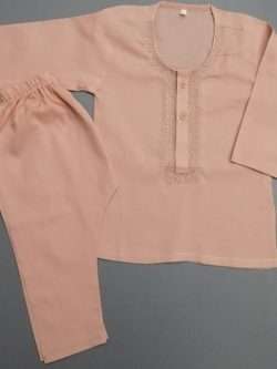 Cute Peach Embroidered Lawn Kurta Pajama 4 Boys 4-Sizes