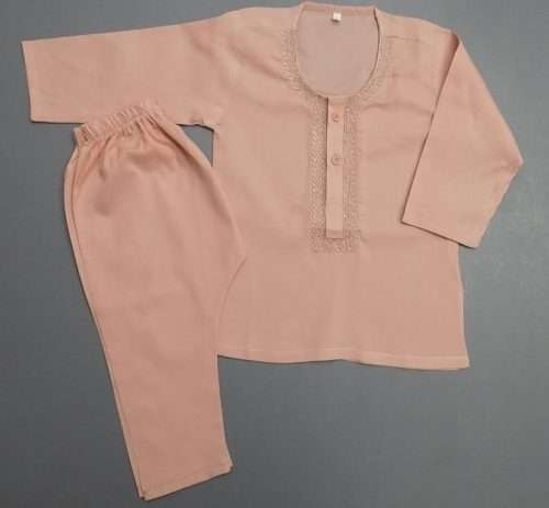 Cute Peach Embroidered Lawn Kurta Pajama 4 Boys 4-Sizes