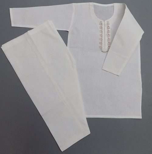 Cute White Embroidered Pure Cotton Shalwar Kurta 3-Sizes