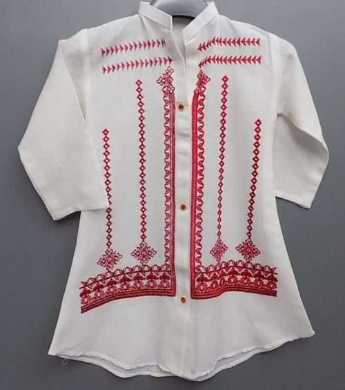 Cute Embroidered In White Colour Jacquard Kurti For Baby Girls