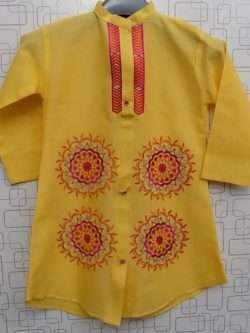 Cute Embroidered In Yellow Lawn Cotton Kurti For Baby Girls
