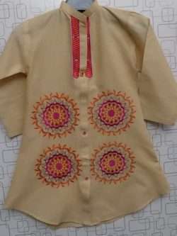 Cute Embroidery On Skin Colour Lawn Cotton Kurti For Baby Girls