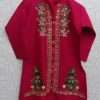 Beautiful Floral Embroidered Ruby Pink Jacquard Kurti For Girls