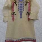 Stylish In Skin Colour Embroidered Paper Cotton Kurti For Girls