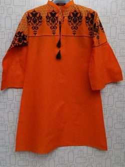 Rich Embroidered Vibrant Orange Lawn Cotton Kurti For Girls