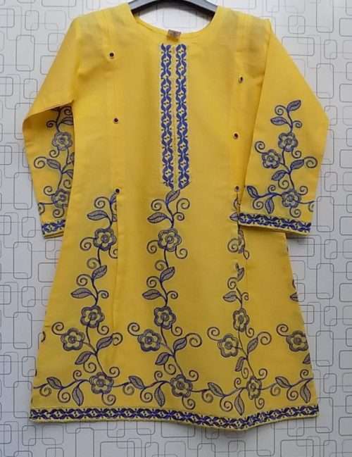 Best For Summer Embroidered Yellow Lawn Cotton Kurti 4 Girls