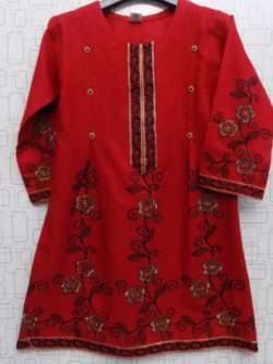 Best For Summer Embroidered Red Lawn Cotton Kurti 4 Girls
