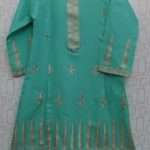 Stylish Sea Green Colour Lawn Cotton Embroidered Kurti For Girls