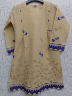 Elegant Skin Colour Lawn Cotton Embroidered Kurti For Girls