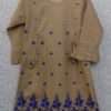 Elegant Light Brown Lawn Cotton Blue Embroidered Kurti For Girls