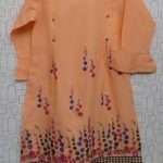 Cute Lively Peach Lawn Cotton Embroidered Kurti For Girls