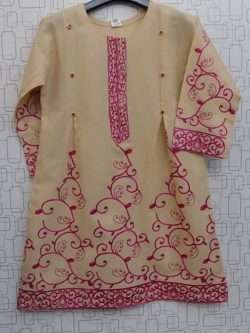 Elegant Skin Colour Lawn Cotton Rich Embroidered Kurti For Girls
