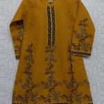 Elegant Mustard Lawn Cotton Rich Embroidered Kurti For Girls