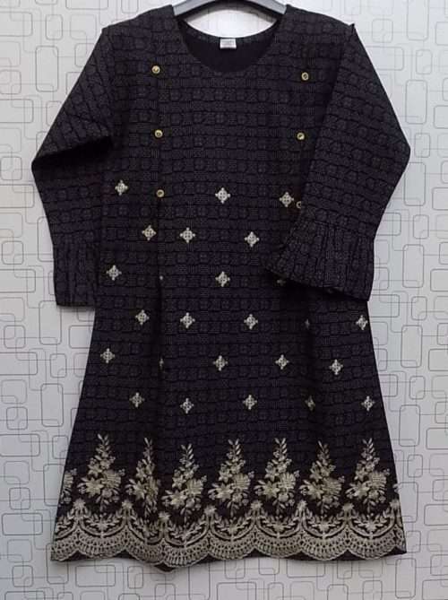 Elegant Black Colour Lawn Cotton Embroidered Kurti For Girls