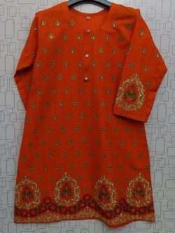 Rich Embroidered Orange Lawn Cotton Kurti For Girls
