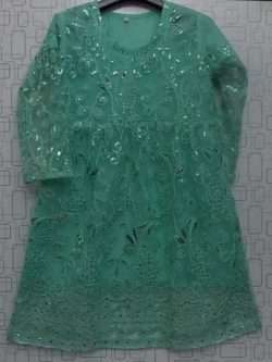 Specially For Party Wear Spring Green Embroidered Net Kurti 4 Girls