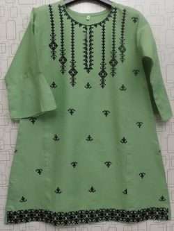 Graceful Mint Green Beautiful Embroidered Lawn Cotton Kurti For Girls