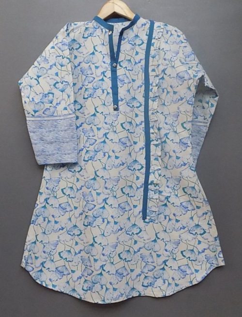 Casual Yet Attractive Blue With Floral Print Cotton 2-Piece Dress