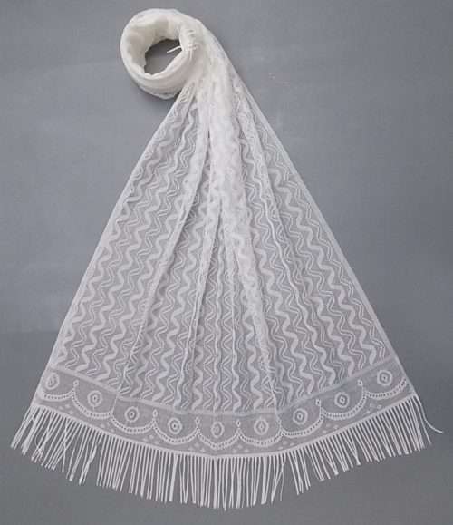 Bright Duck White All Season Narrow Net Stole For Everyday Use